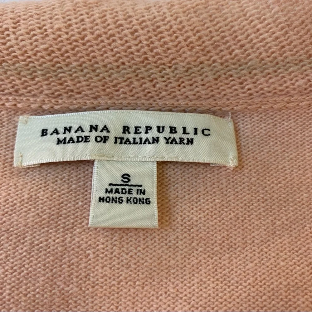 Banana Republic‎ Peach Pink Wool Cashmere Ruffle V-Neck Sweater S Italian Yarn